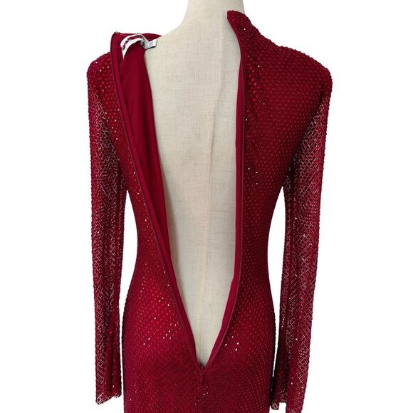 SELF-PORTRAIT Red Crystal-embellished mesh turtleneck midi dress - Picture 8 of 8